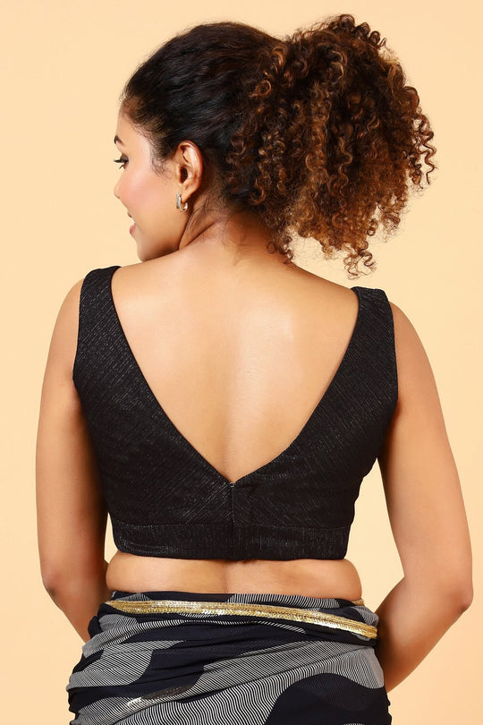 Vanya Black Sleeveless Shimmer V-Neck Readymade Blouse