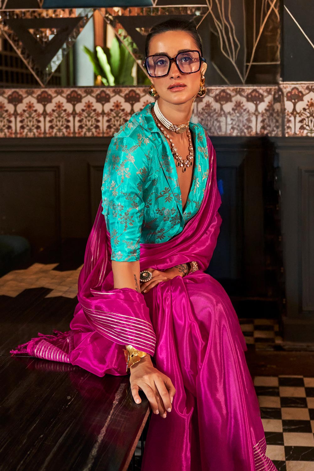 Romy Pink Viscose Handloom Weaving Ready to Wear One Minute Saree