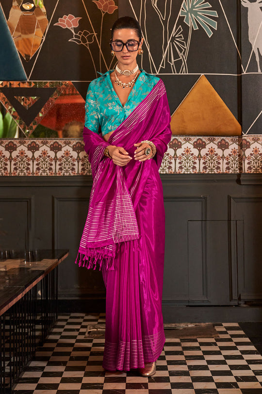 Romy Pink Viscose Handloom Weaving Ready to Wear One Minute Saree