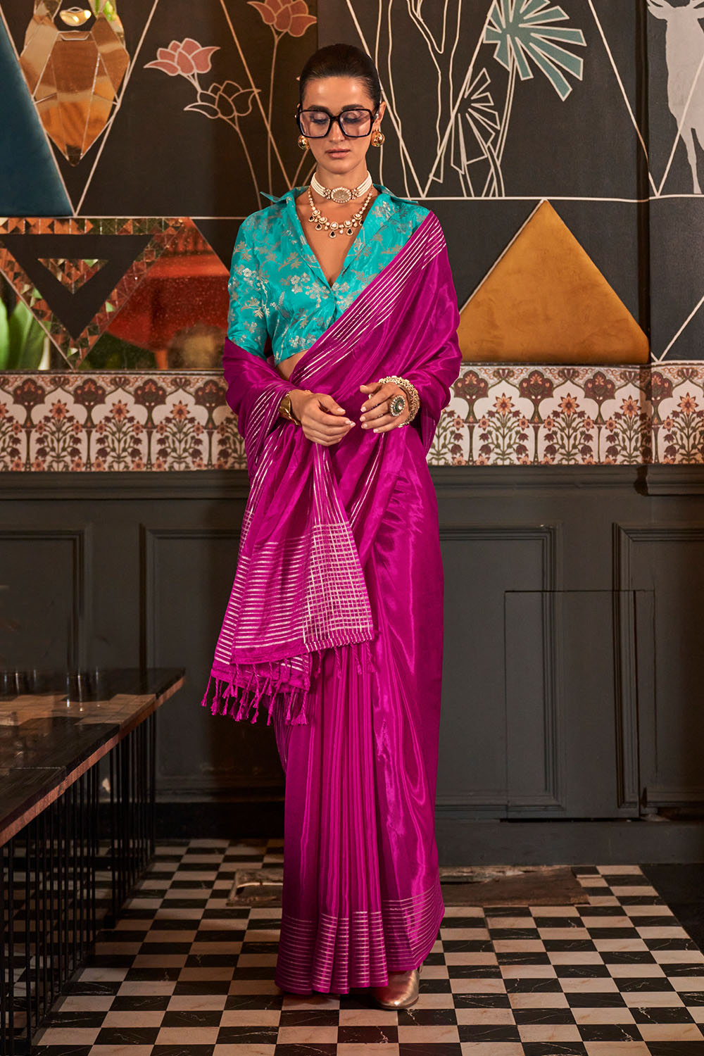 Romy Pink Viscose Handloom Weaving Ready to Wear One Minute Saree