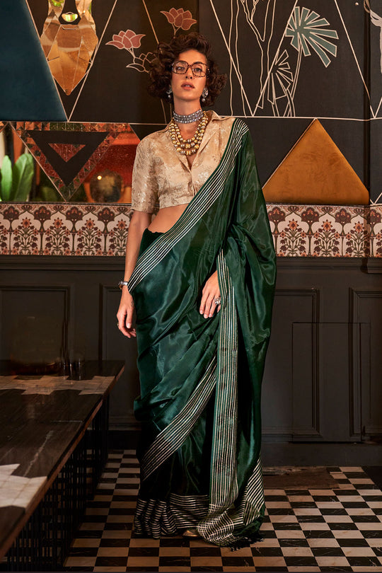 Romy Emerald Green Viscose Handloom Weaving Ready to Wear One Minute Saree