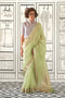 Taryn Pista Green Moss Chiffon Handloom Weaving Ready to Wear Saree