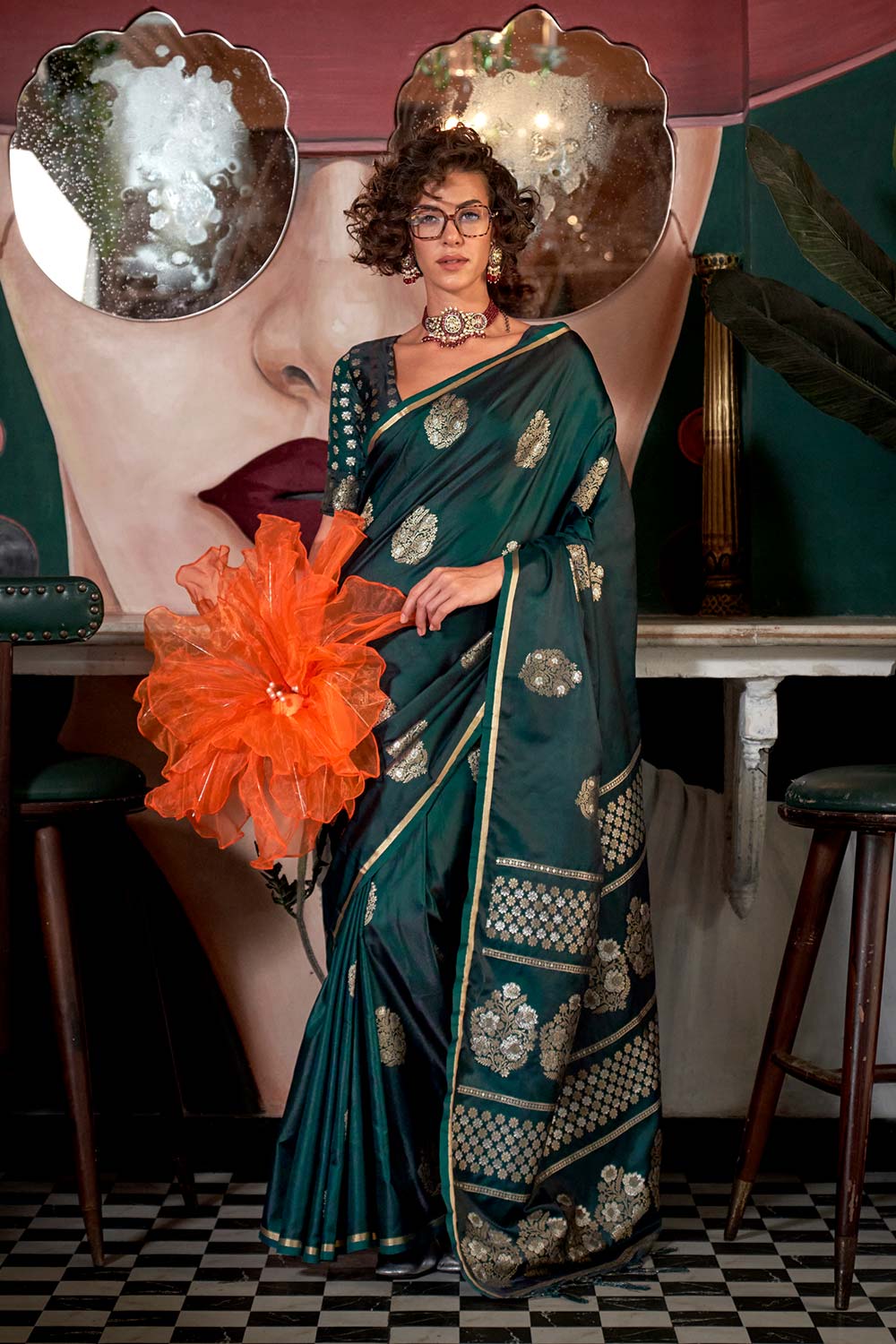 Buy Kanthkala Dark Green Designer One Minute Saree Online