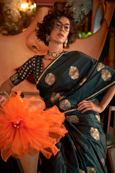 Buy Kanthkala Dark Green Designer One Minute Saree Online - Front