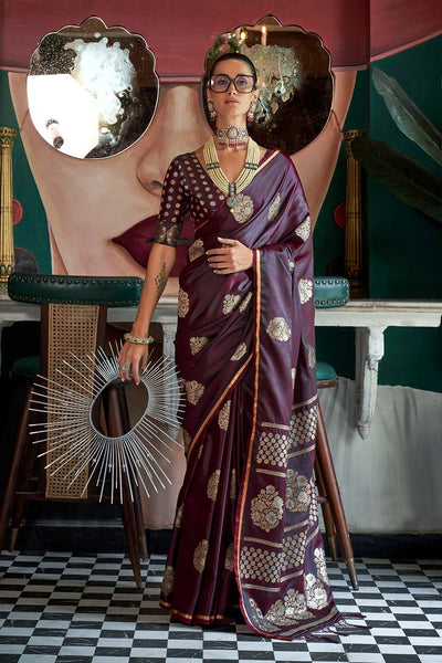 Buy Kanthkala Burgundy Designer One Minute Saree Online