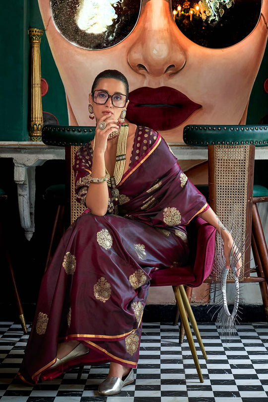 Buy Kanthkala Burgundy Designer One Minute Saree Online - Back