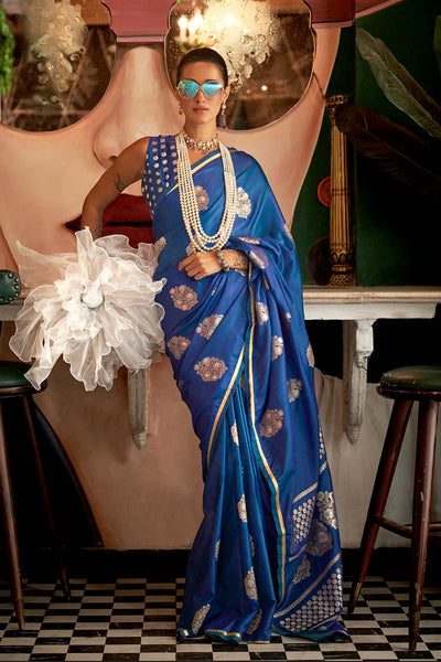 Buy Kanthkala Blue Designer One Minute Saree Online