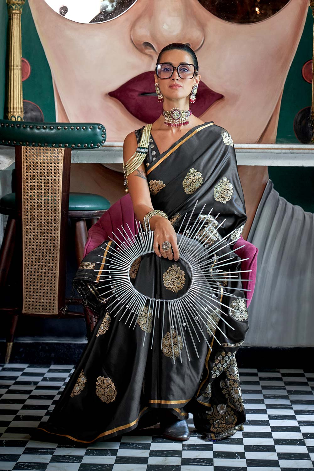 Buy Kanthkala Black Designer One Minute Saree Online - Back