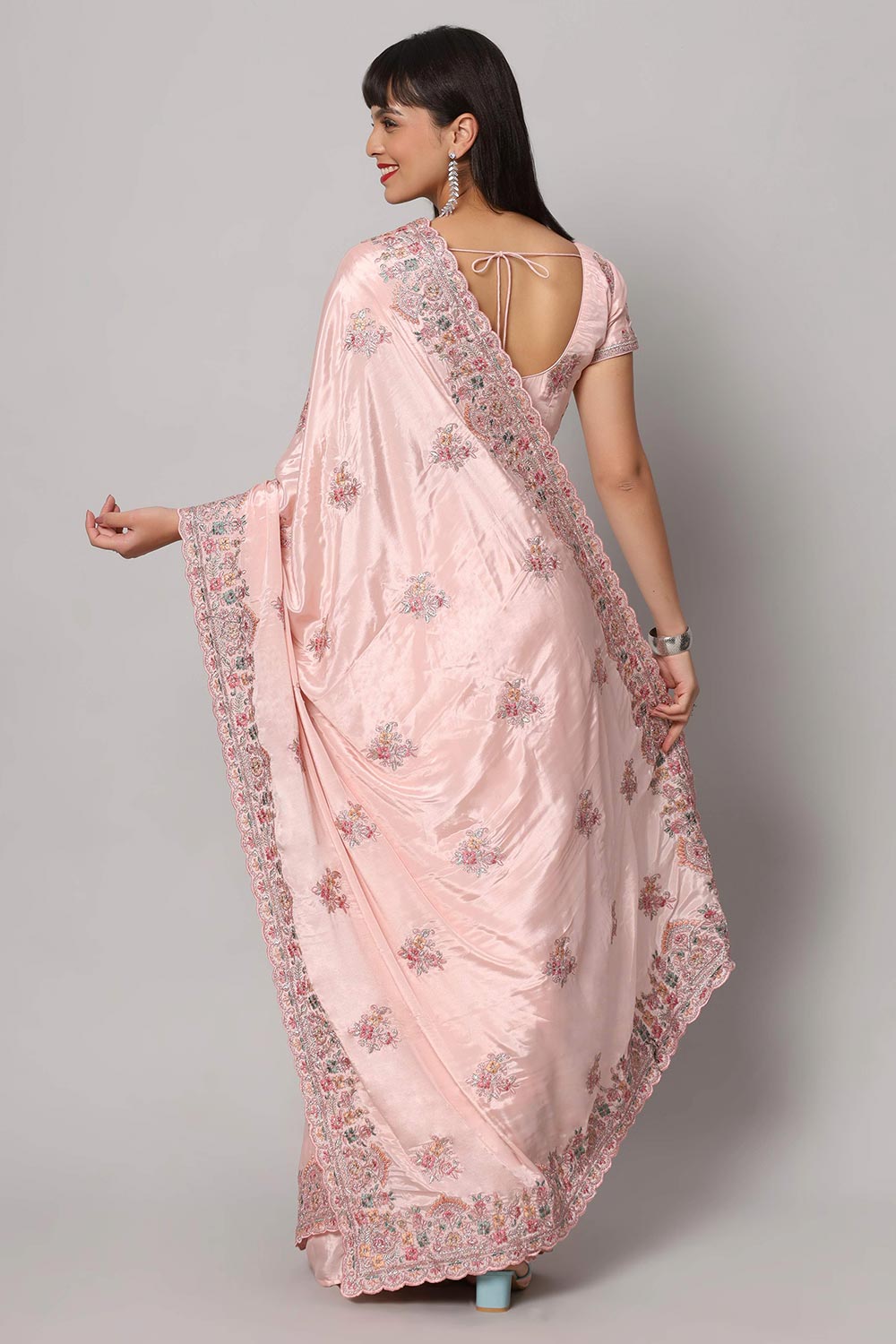 Noor Pink Crepe Embroidered Ready to Wear One Minute Saree