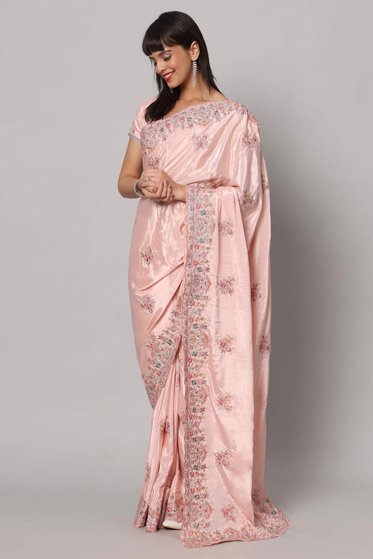 Noor Pink Crepe Embroidered Ready to Wear One Minute Saree