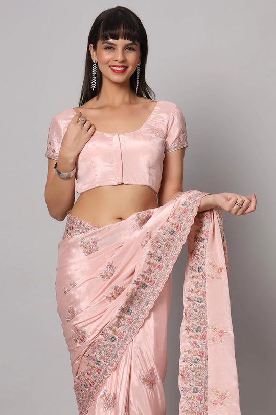 Noor Pink Crepe Embroidered Ready to Wear One Minute Saree