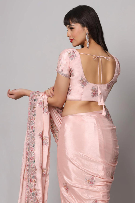 Noor Pink Crepe Embroidered Ready to Wear One Minute Saree
