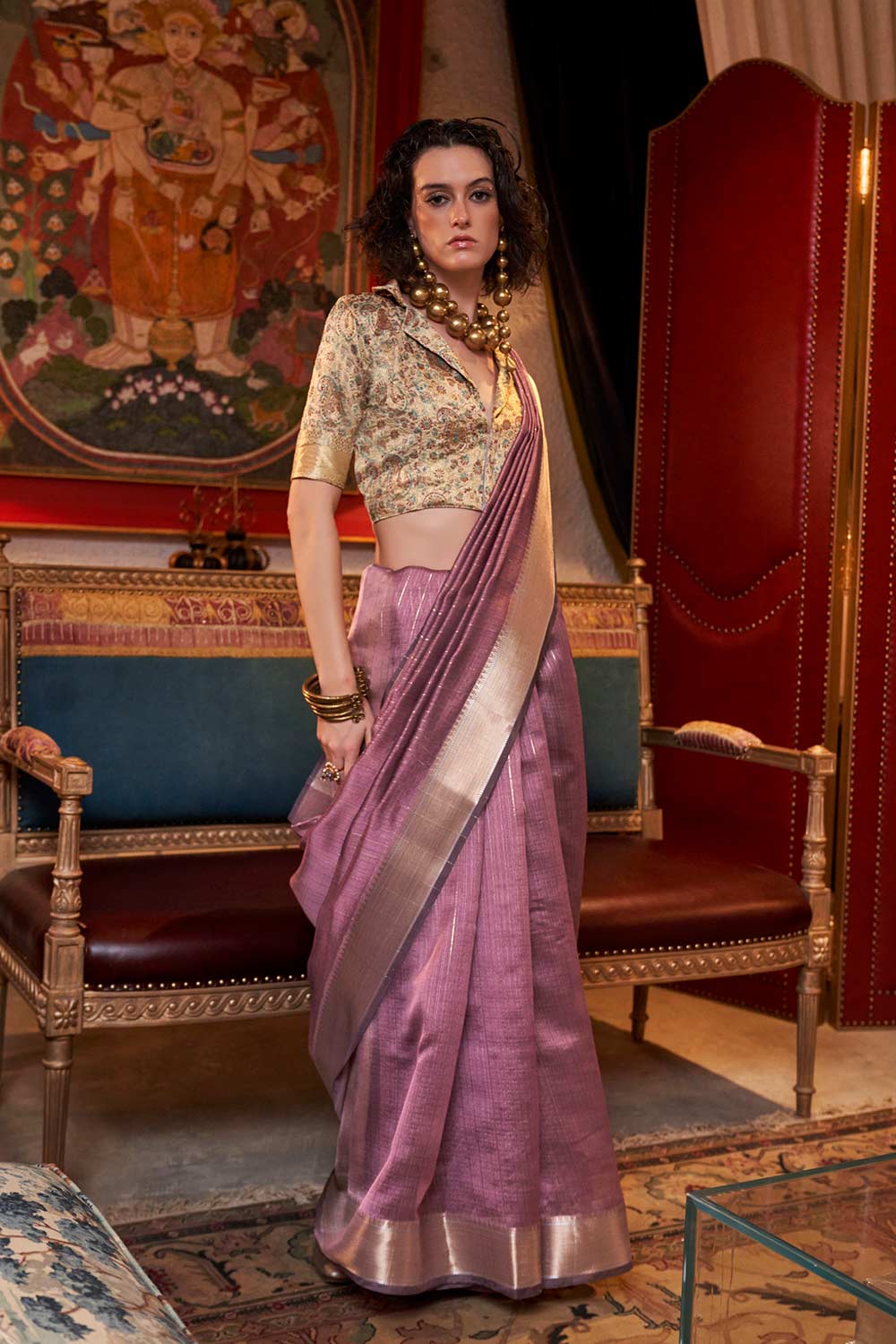 Willow Purple Chiffon Designer One Minute Saree