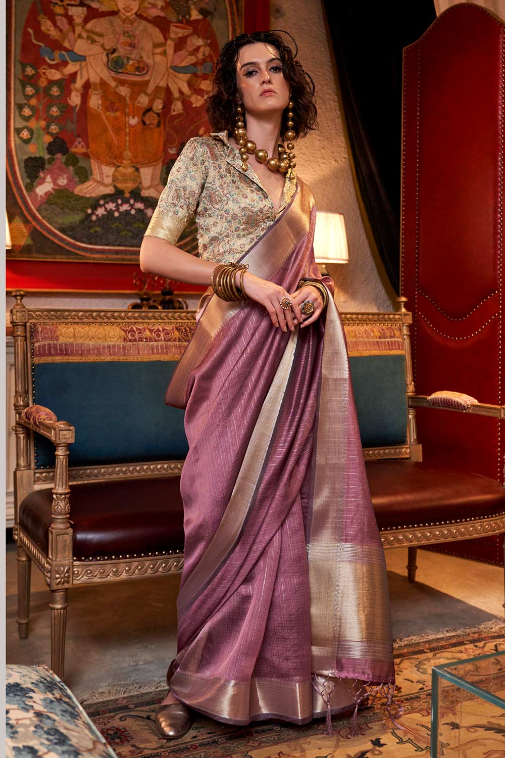 Willow Purple Chiffon Designer One Minute Saree