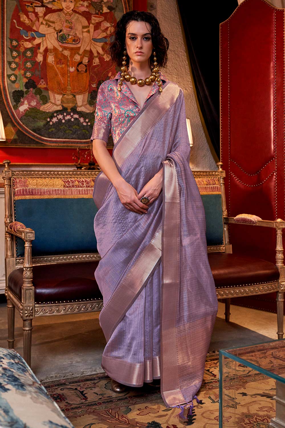 Willow Lavender Chiffon Designer One Minute Saree