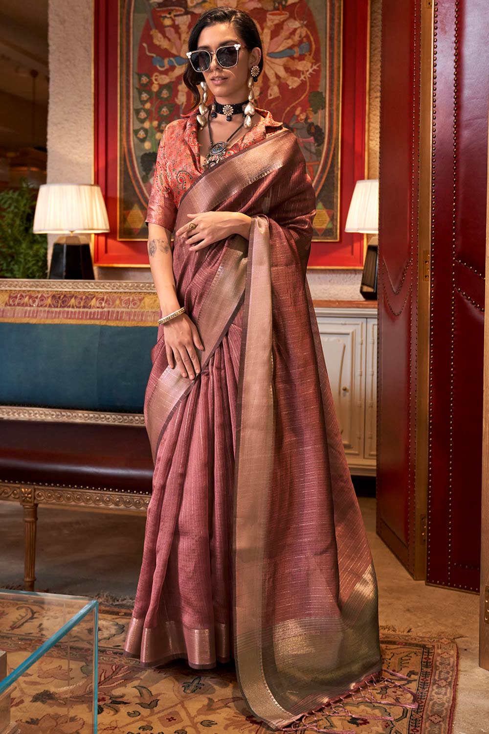 Willow Mauve Chiffon Designer One Minute Saree