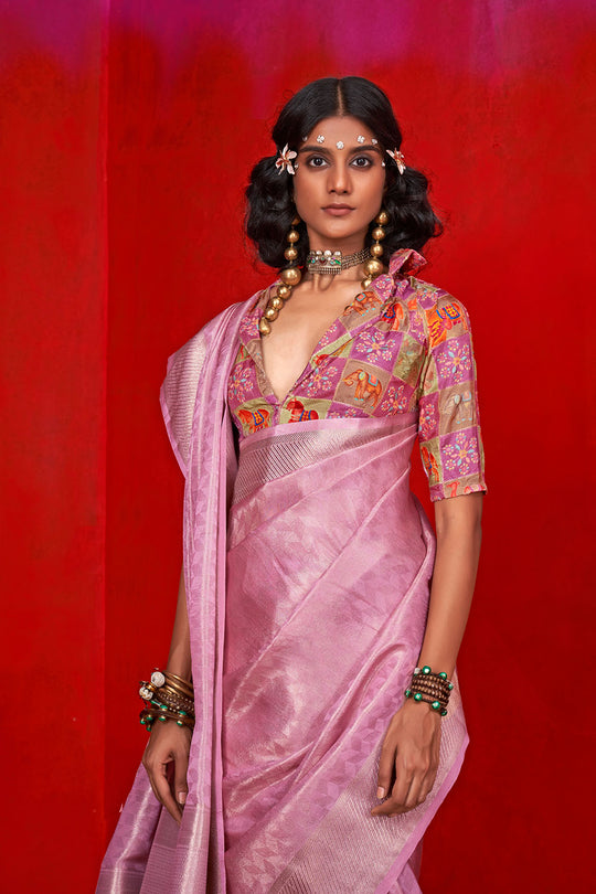 Noemie Lavendar Silk Woven Ready to Wear One Minute Saree