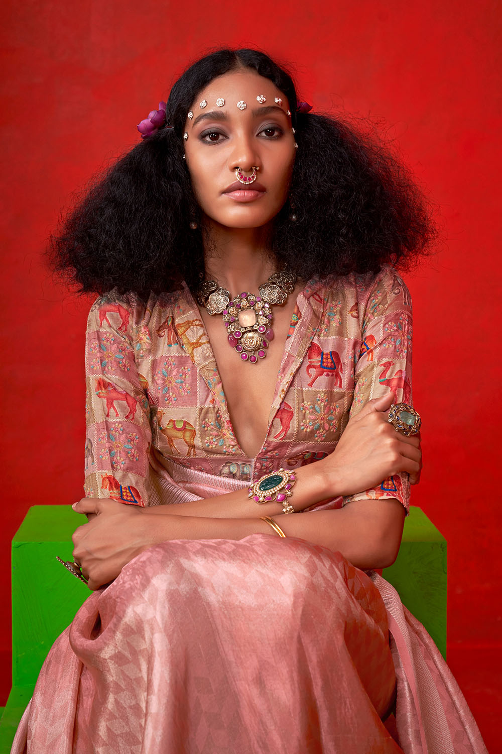 Noemie Peach Silk Woven Ready to Wear One Minute Saree