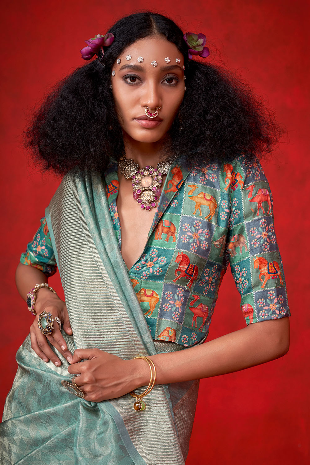 Noemie Light Turquoise Silk Woven Ready to Wear One Minute Saree