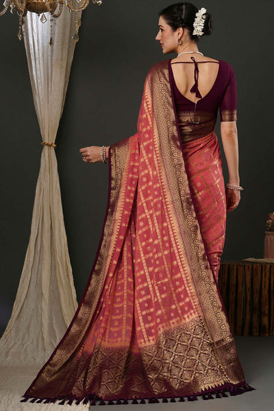 Alekha Pink & Maroon Georgette Printed One Minute Saree