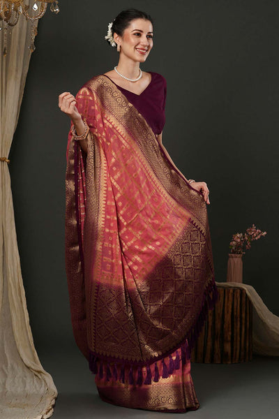 Alekha Pink & Maroon Georgette Printed One Minute Saree