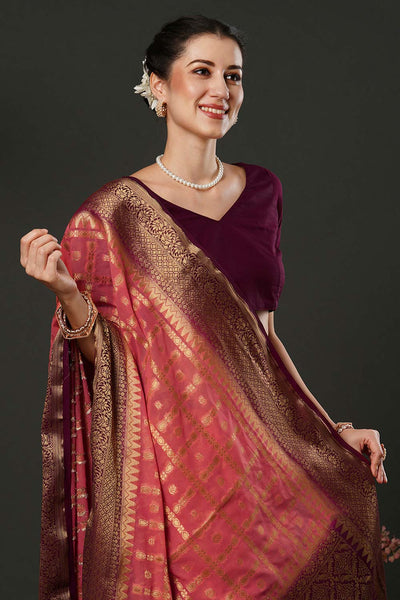 Alekha Pink & Maroon Georgette Printed One Minute Saree