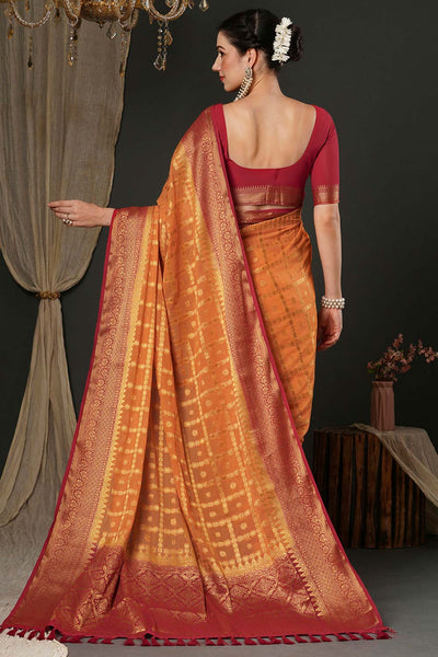 Alekha Orange & Red Georgette Printed One Minute Saree