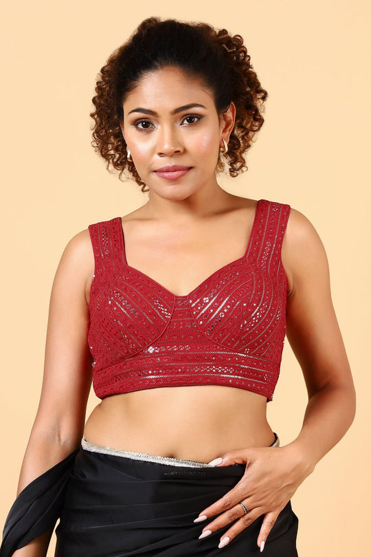 Aleeza Red Designer Sequin Sleeveless Readymade Blouse