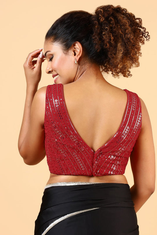 Aleeza Red Designer Sequin Sleeveless Readymade Blouse
