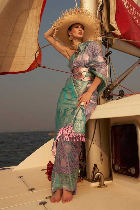 Madhu Pink Satin Two-Tone Ready to Wear One Minute Saree