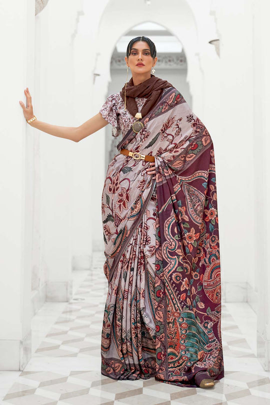 Kari Grey Digital Printed Silk One Minute Saree