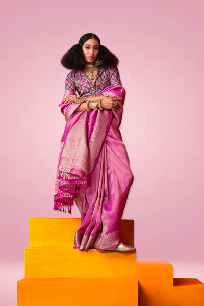 Laila Purple Zari Tissue One Minute Saree