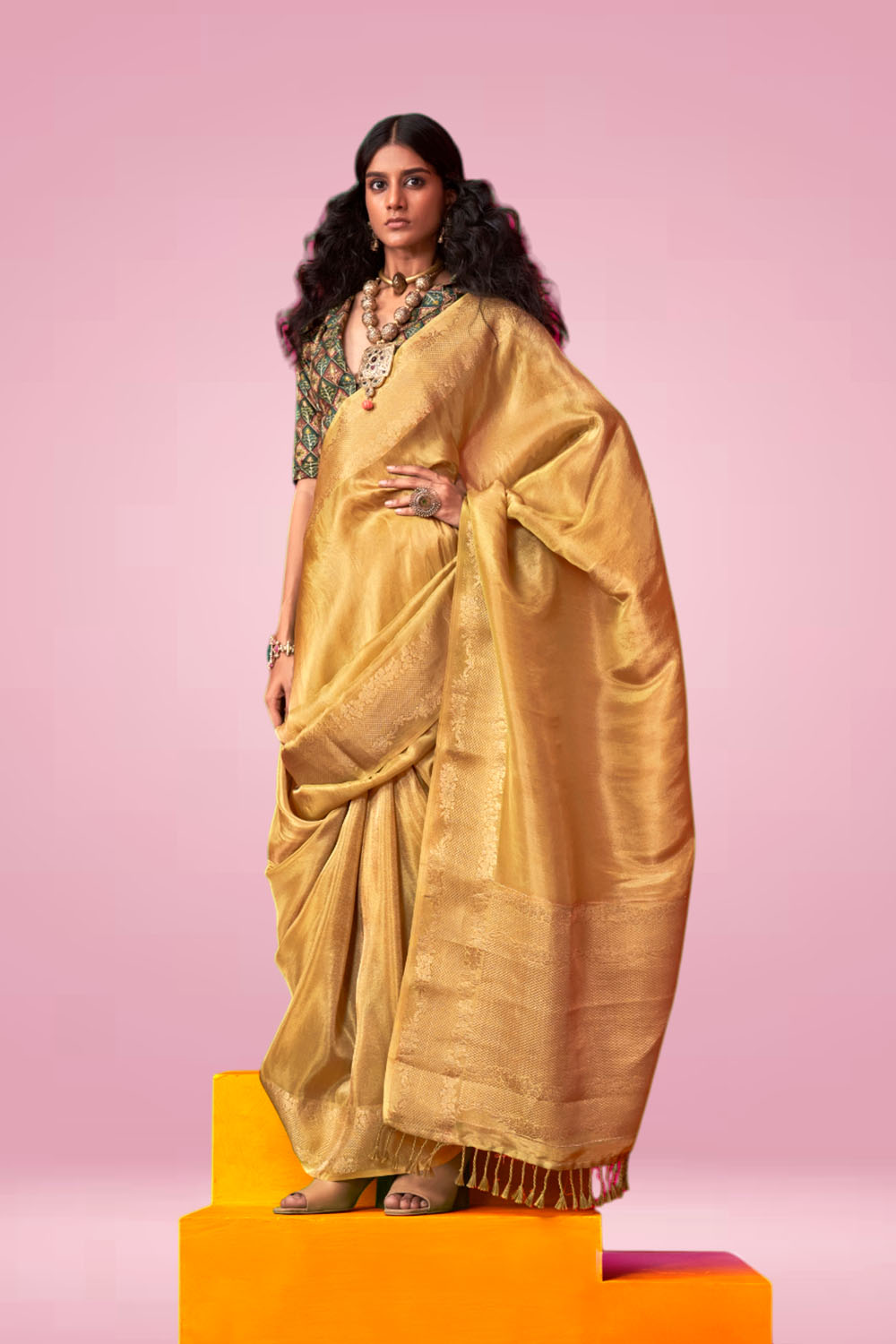 Laila Yellow Zari Tissue One Minute Saree