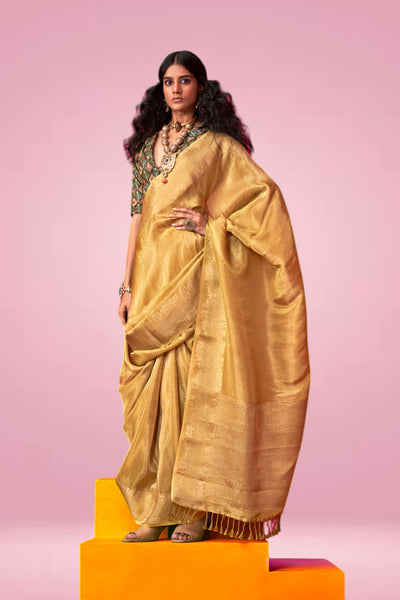 Laila Yellow Zari Tissue One Minute Saree