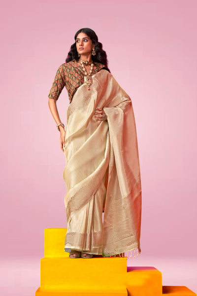 Laila Cream Zari Tissue One Minute Saree