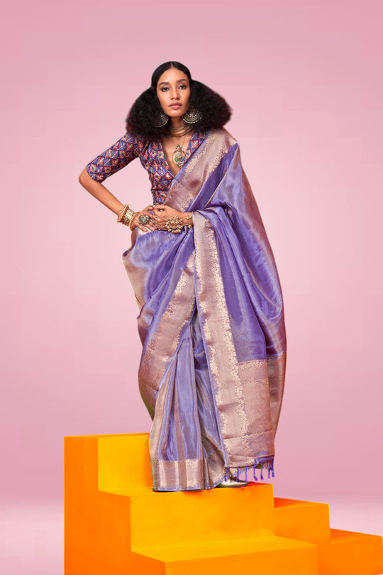 Laila Light Purple Zari Tissue One Minute Saree