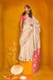 Kani Off White Tussar Printed Handloom Silk One Minute Saree