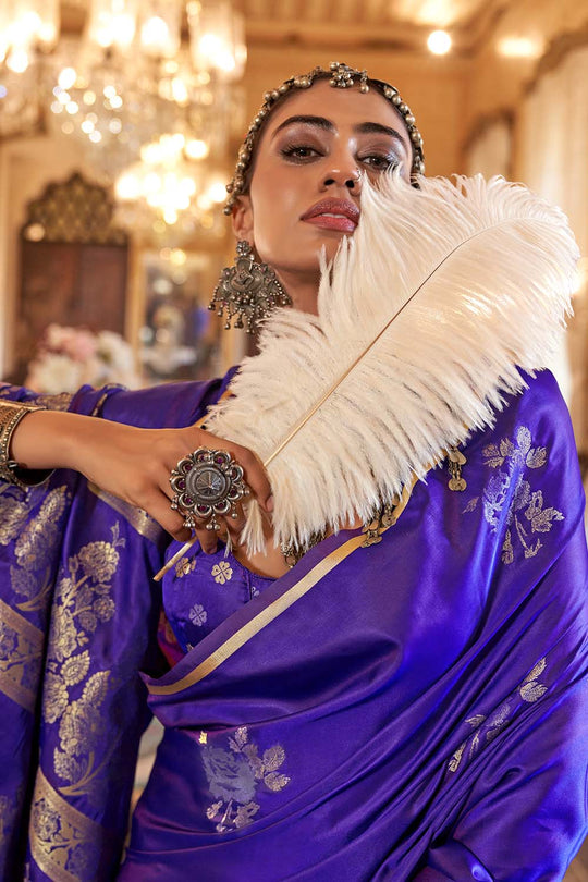 Calla Purple Satin Handloom Woven Silk Ready to Wear Saree