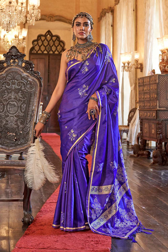 Calla Purple Satin Handloom Woven Silk Ready to Wear Saree