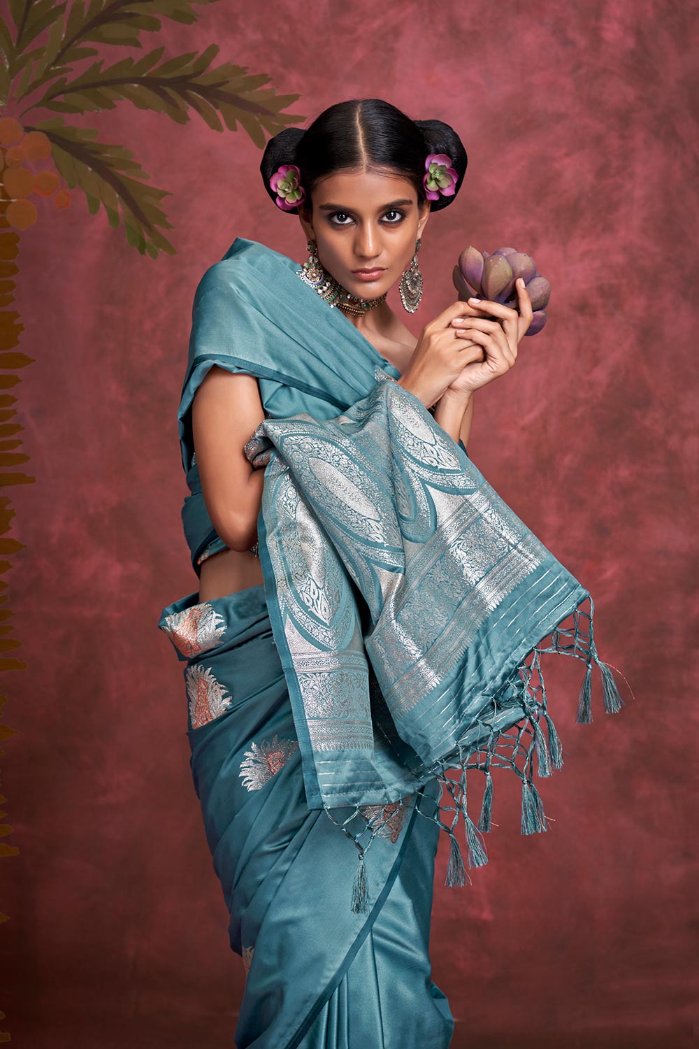 Saanvi Turquoise Blue Pure Satin Handloom Weaving Silk Ready to Wear One Minute Saree