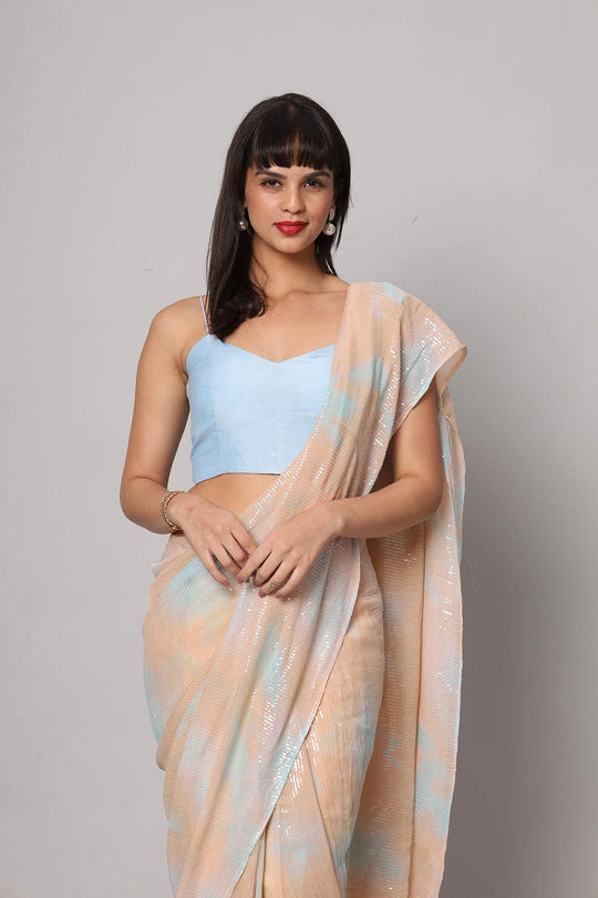 Taylor Pink Georgette Tie-Dye with Sequence Ready to Wear One Minute Saree