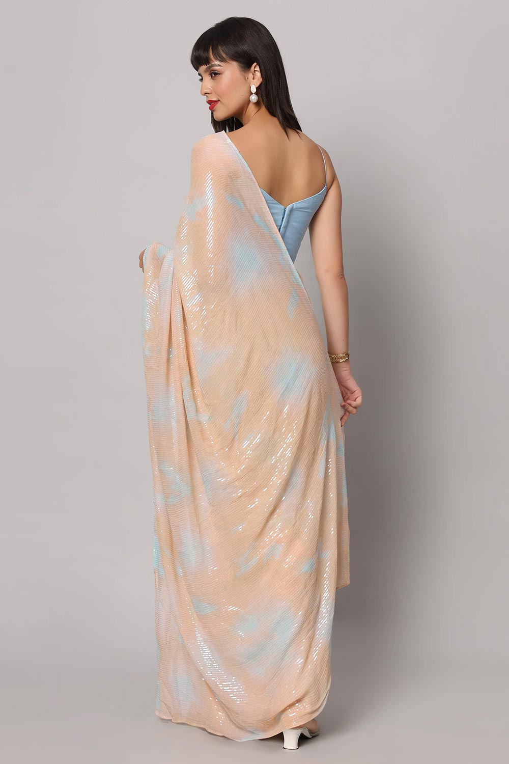 Taylor Pink Georgette Tie-Dye with Sequence Ready to Wear One Minute Saree