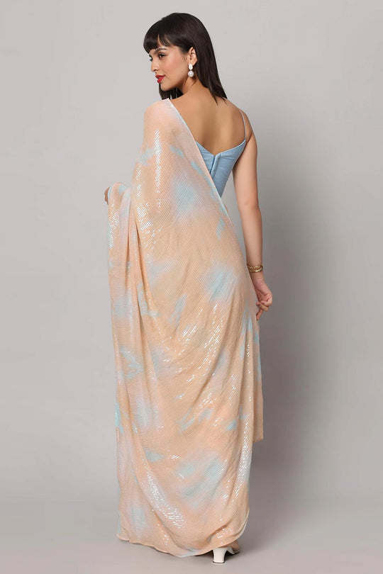 Taylor Pink Georgette Tie-Dye with Sequence Ready to Wear One Minute Saree