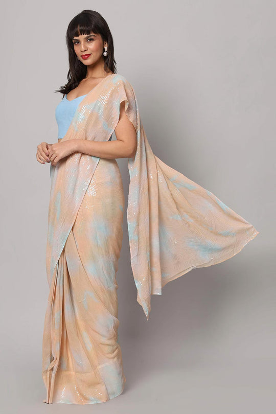 Taylor Pink Georgette Tie-Dye with Sequence Ready to Wear One Minute Saree