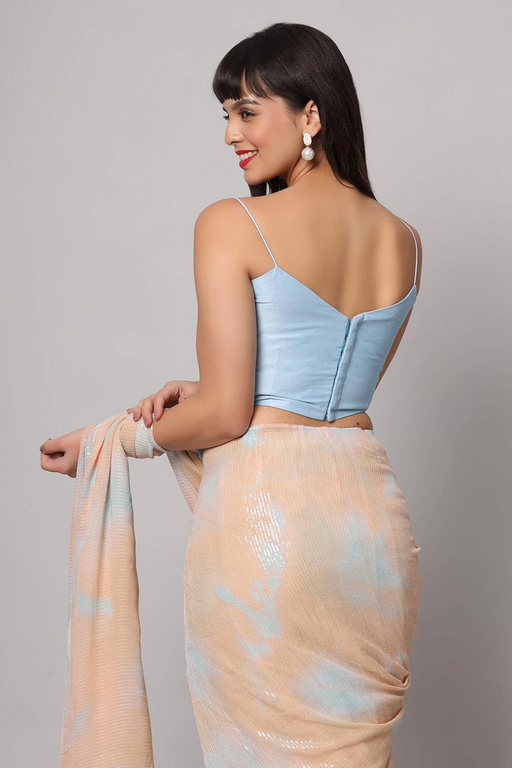 Taylor Pink Georgette Tie-Dye with Sequence Ready to Wear One Minute Saree