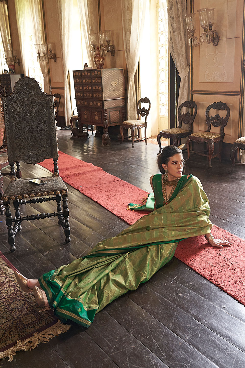 Lilka Mint Green Tussar Silk Handloom Weaving Ready to Wear One Minute Saree