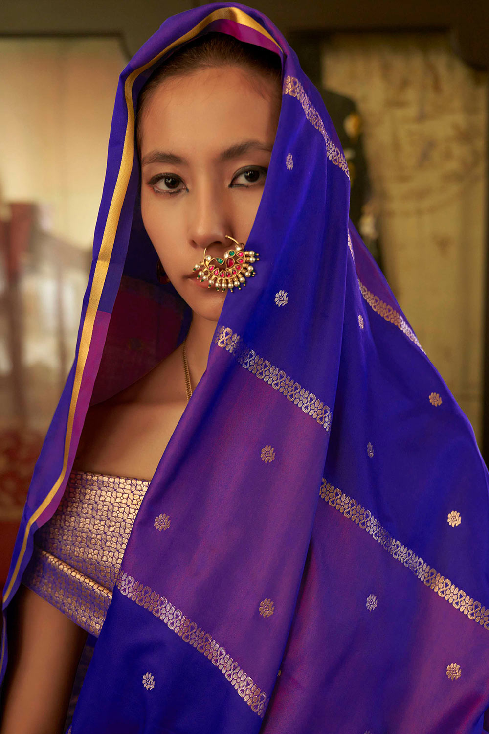 Grace Royal Purple & Violet Pure Satin Handloom Weaving Ready to Wear Saree