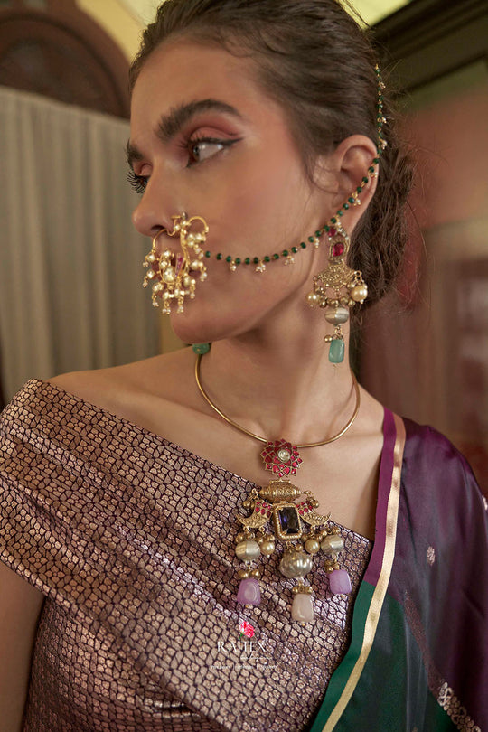 Grace Emerald Green and Burgundy Pure Satin Handloom Weaving Ready to Wear Saree