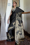 Poorna Black & White Modal Satin Cityscape Print Ready to Wear Saree