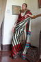 Poorna Black & Red Striped Modal Satin Ready to Wear Saree